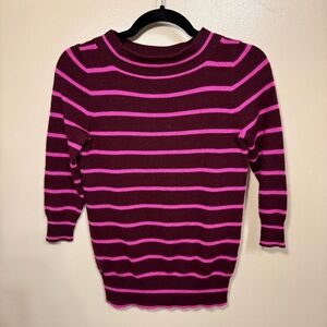 J Crew Cashmere Bateau Sweater In Stripe Cabernet XXS